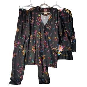 Vintage NeoMax Neon Pop Art 80s NYE Women's M/L Peter Max Jacket Shirt Pants Set